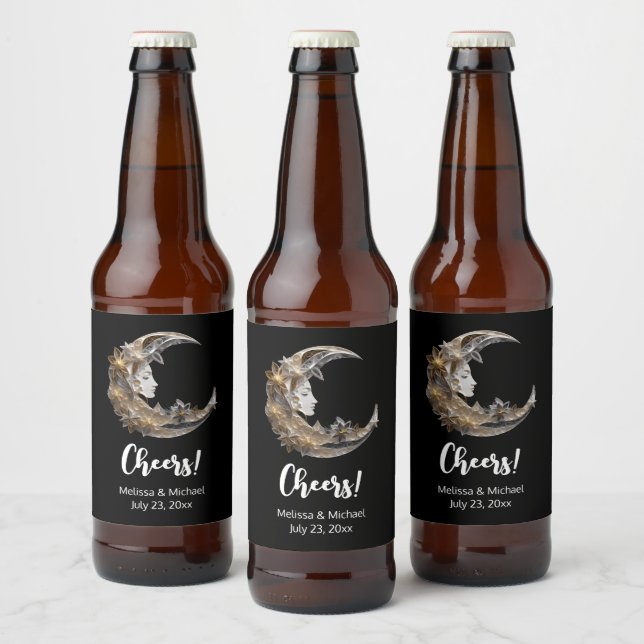 Beautiful Face in the Moon Wedding Beer Bottle Label (Bottles)
