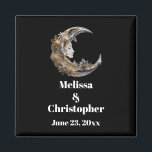 Beautiful Face in the Moon Wedding Magnet<br><div class="desc">Wedding date magnet with a beautiful illustration. A feminine face in the moon surrounded by flowers.</div>
