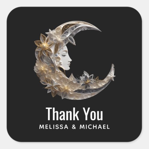 Beautiful Face in the Moon Wedding Thank You Square Sticker