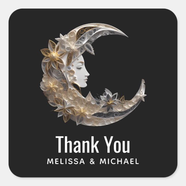 Beautiful Face in the Moon Wedding Thank You Square Sticker (Front)