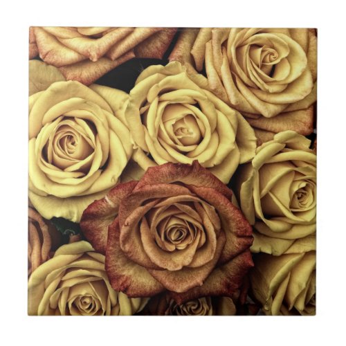 Beautiful Faded Roses Vintage Floral Bouquet Ceramic Tile