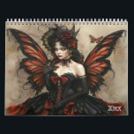 Beautiful Fairies Butterflies Elegant Calendar<br><div class="desc">Gorgeous watercolor Fairies with lace wings,  long black gloves and elegant fancy gowns in red and black and flowing blue and green satin. Each one is different with butterflies,  red Roses,  flying insects,  sparkles,  and lovely black hair.</div>