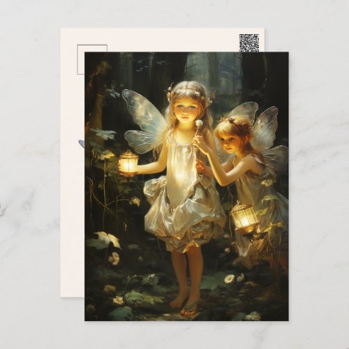 Beautiful Fairies Delicate Wings Glowing Lights Postcard
