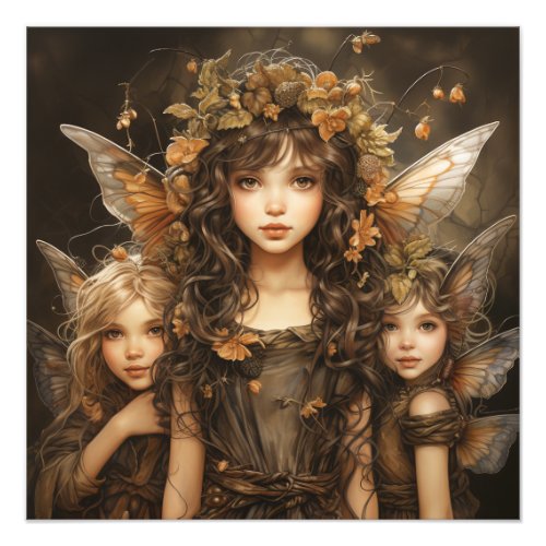 Beautiful Fairies Gorgeous Wings Leaves Acorns Photo Print