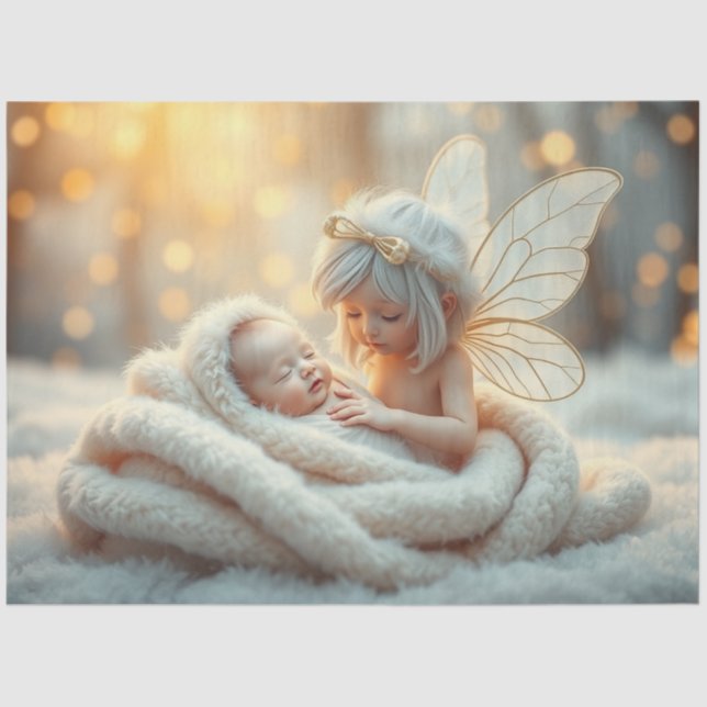 Beautiful Fairy and Baby Fantasy Art Tissue Paper (Front)