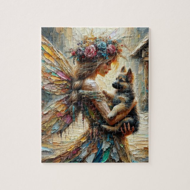 Beautiful Fairy And German Shepherd Puppy Jigsaw Puzzle (Vertical)