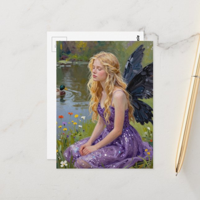 Beautiful Fairy at the Duck Pond Postcard (Front/Back In Situ)
