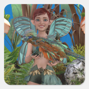 Beautiful fairy Avery standing smiling in garden Square Sticker