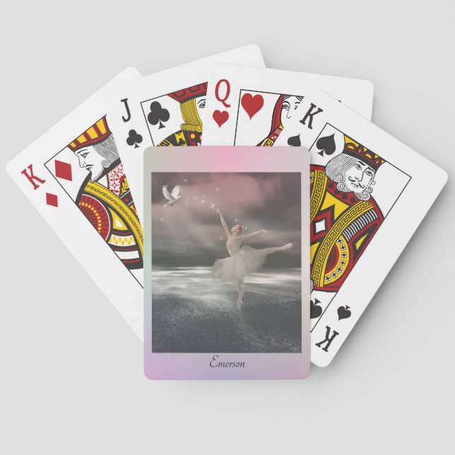 Beautiful Fairy Ballet Dancer Stardust Stars Pink Poker Cards (Back)