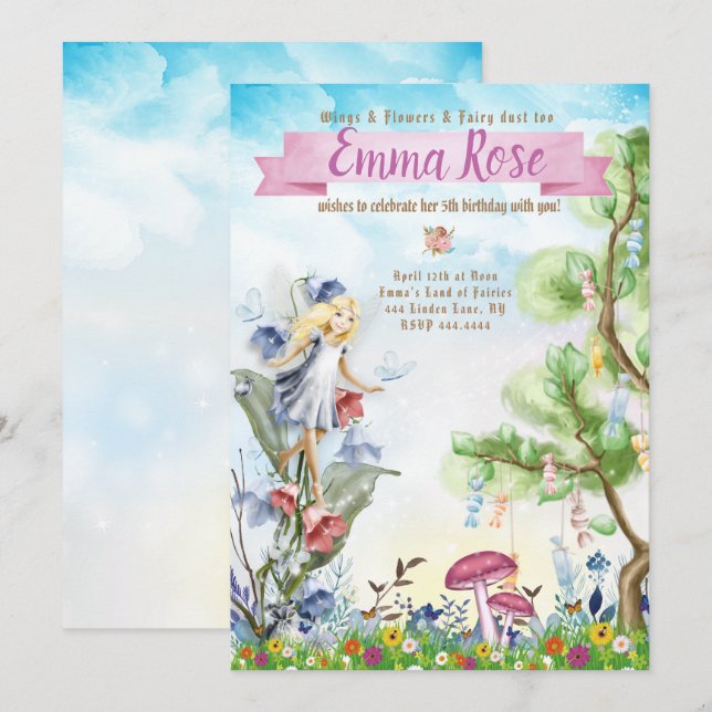 Beautiful Fairy Birthday Party Invitation (Front/Back)