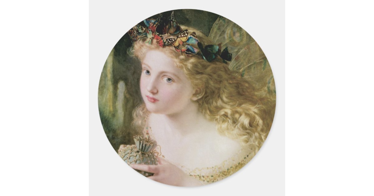 Beautiful Fairy Butterflies Vintage Victorian Art Classic Round Sticker
