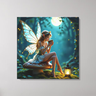 Beautiful Fairy Drinking Coffee Enchanted Forest Canvas Print