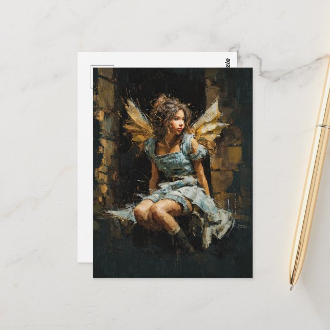 Beautiful Fairy in a Denim Dress Postcard (Front/Back In Situ)