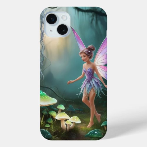 Beautiful Fairy in an Enchanted Mushroom Forest iPhone 15 Plus Case