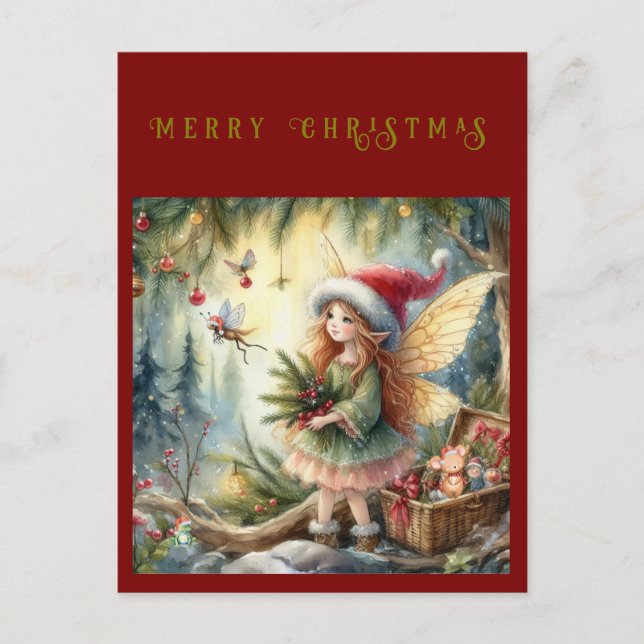 Beautiful Fairy in the Forest Merry Christmas Postcard (Front)