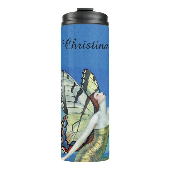 Beautiful Fairy Red Hair Butterfly Wings Blue Sky Thermal Tumbler (Front)