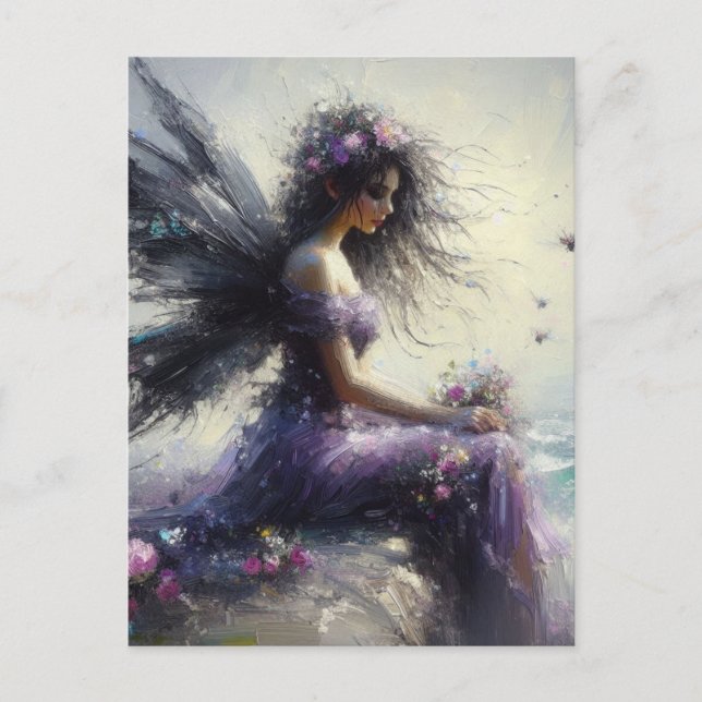 Beautiful Fairy Sitting on a Cliff Wearing Purple Postcard (Front)