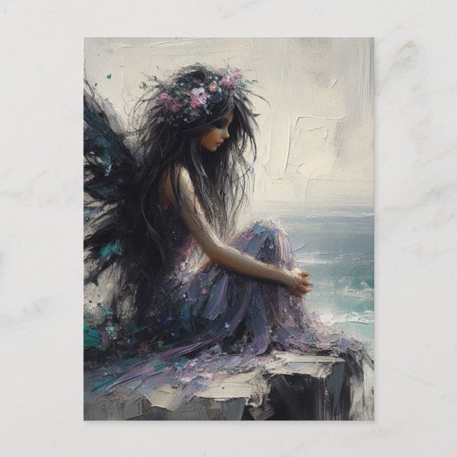 Beautiful Fairy Sitting on a Cliff Wearing Purple  Postcard (Front)