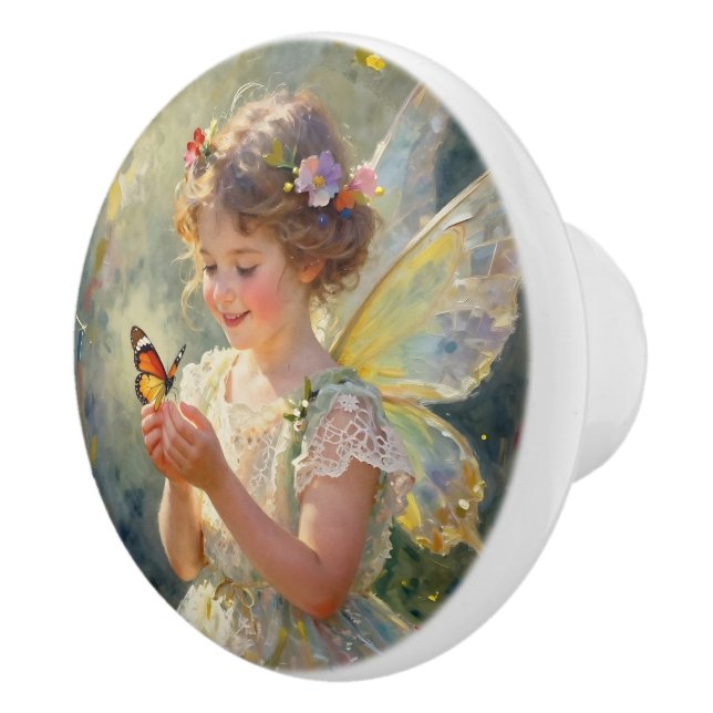 Beautiful Fairy with Butterfly| Fairytale Ceramic Knob (Right)