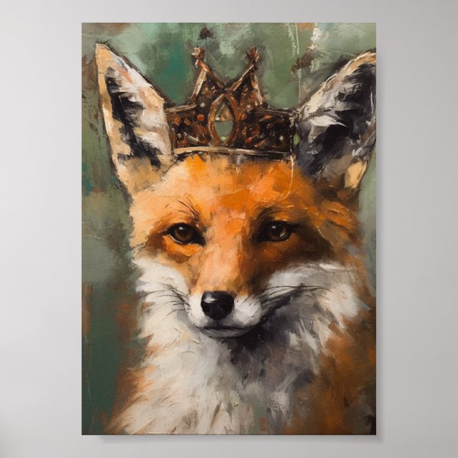 Beautiful Fairytale Red Fox in a Crown Poster (Front)