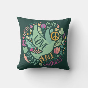 Beautiful Faith Love Peace Joy Hope & Kindness Throw Pillow