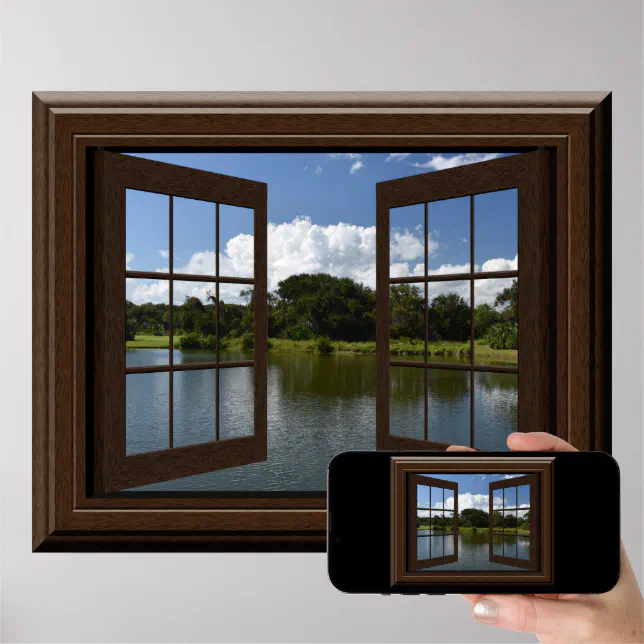 Beautiful Fake Window View Lake Trees Landscape Poster | Zazzle
