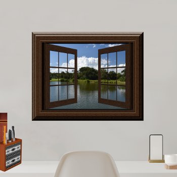 Beautiful Fake Window View Lake Trees Landscape Poster by machomedesigns at Zazzle