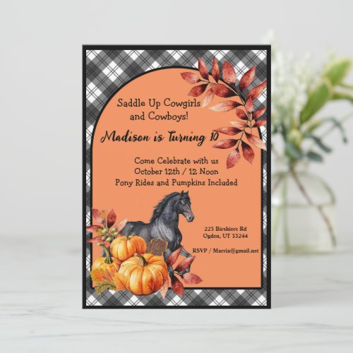 Beautiful Fall Autumn Horse Birthday Invitation