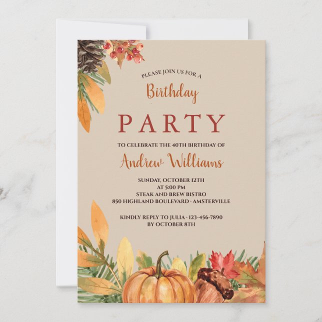 Beautiful Fall Birthday Invitation (Front)