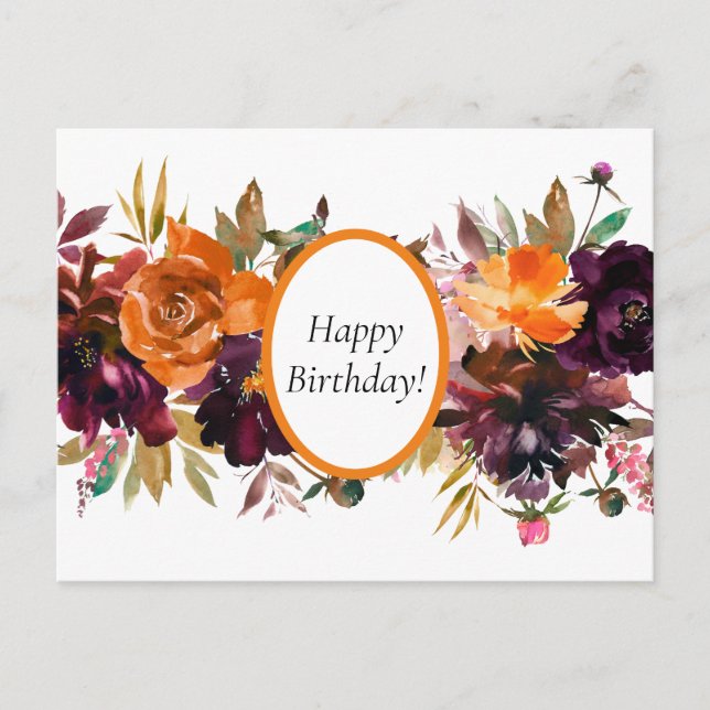 Beautiful Fall Color Floral Birthday Postcard (Front)