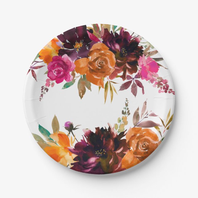 Beautiful Fall Color Floral Paper Plate (Front)