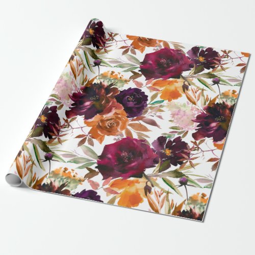 Beautiful Fall Color Floral Wrapping Paper