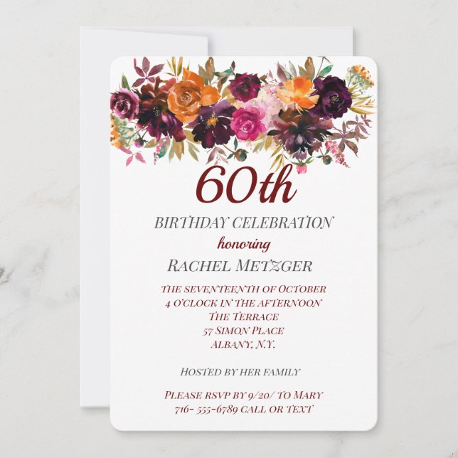 Beautiful Fall Colors Floral Birthday Invitation (Front)