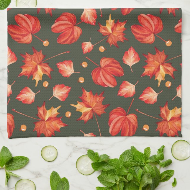 Beautiful Fall Colors Leaves Kitchen Towel (Folded)