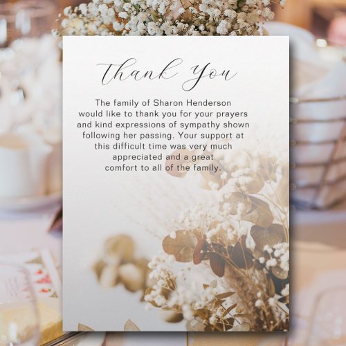 Beautiful Fall Floral Funeral Thank You Note Card