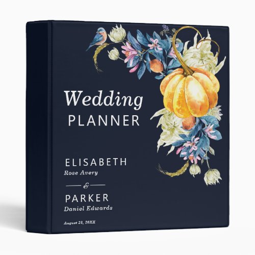 Beautiful Fall Floral Pumpkin Wedding Planner 3 Ring Binder
