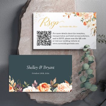 Beautiful Fall Floral Wedding Website Rsvp Qr Code Enclosure Card by CardHunter at Zazzle