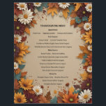 Beautiful Fall Flowers Leaves Menu Invitation Letterhead<br><div class="desc">White and gold daisies and chrysanthemems,  with yellow and brown leaves create a beautiful frame for a Thanksgiving menu.  Could also be used for a wedding,  birthday,  or anniversary party invitation,  or for correspondence.  The back is solid tan,  same as the space on the front.</div>