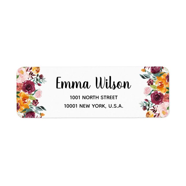Beautiful Fall Flowers Return Address Labels (Front)