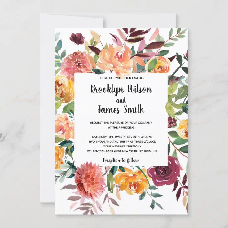 Beautiful Fall Flowers Wedding Invitations | Zazzle