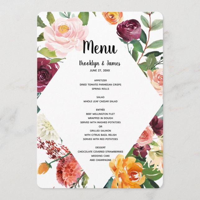 Beautiful Fall Flowers Wedding Menu (Front)