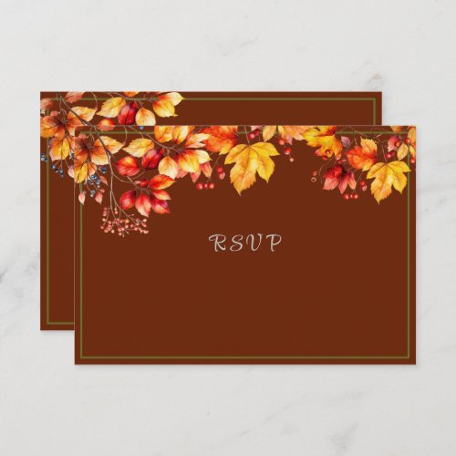 Beautiful Fall Leaves and Berries Autumn Wedding RSVP Card
