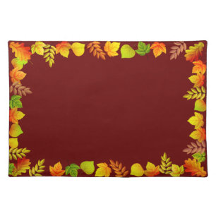 Beautiful Fall Leaves on Maroon Cloth Placemat