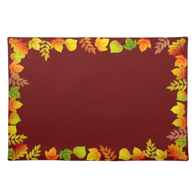 Beautiful Fall Leaves on Maroon Cloth Placemat (Front)