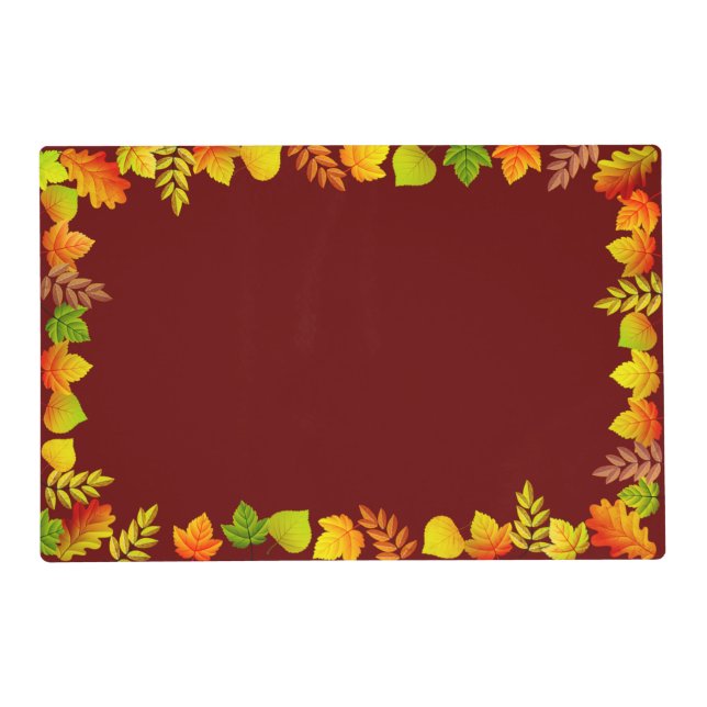 Beautiful Fall Leaves on Maroon Placemat (Front)