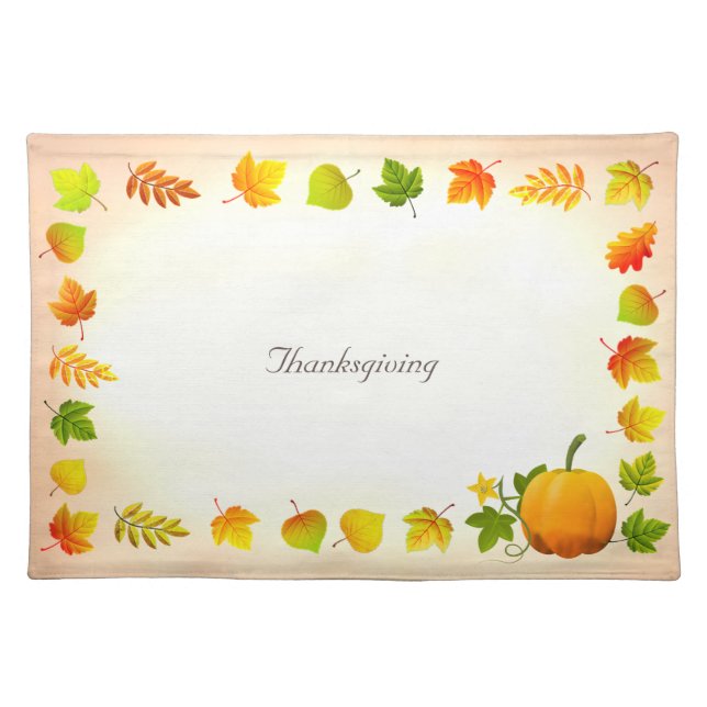 Beautiful Fall Leaves & Pumpkin Cloth Placemat (Front)