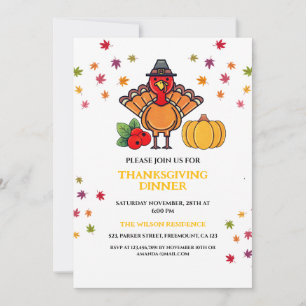Beautiful Fall Leaves Turkey Thanksgiving Dinner Invitation