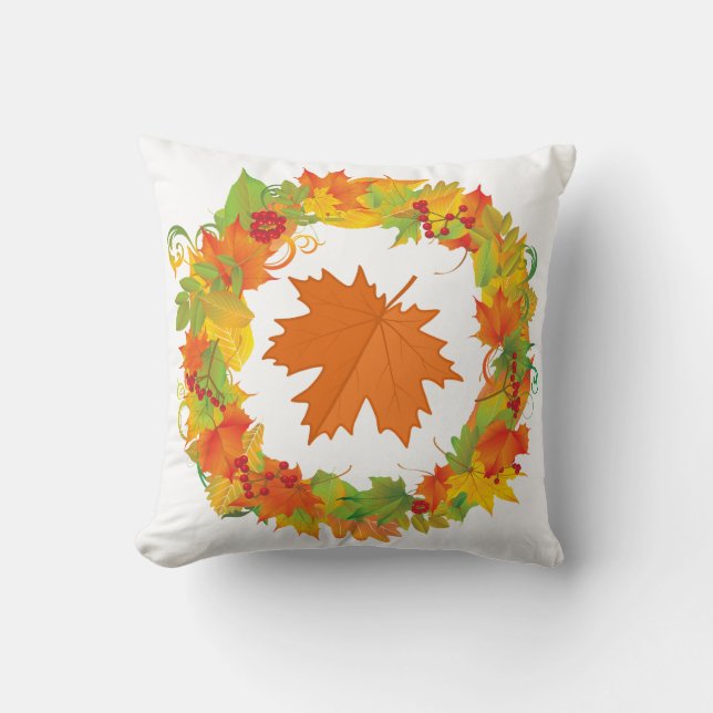Beautiful Fall Leaves Wreath Throw Pillow (Front)