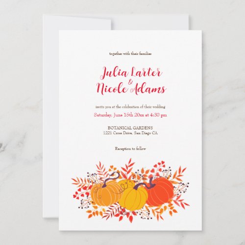 Beautiful Fall Pumpkins Floral Garden Wedding Invitation