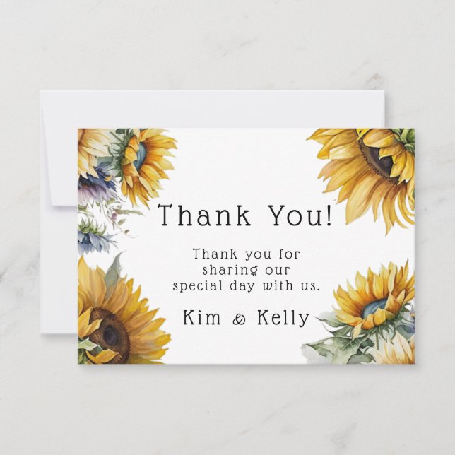 Beautiful Fall Sunflowers Airy Wedding  Thank You Card (Front)